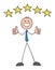 Stickman businessman gives 5 stars to the service or product he receives as a customer and shows thumbs up, hand drawn cartoon