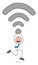 Stickman businessman is running and very happy carrying the strong wifi signal, hand drawn outline cartoon vector illustration