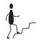 Stickman figure symbol with stair case steps illustration symbol in a vector glyph sketch