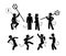 Stickman icon set, stick figure isolated pictograms of the devil, illustration of hell, demons in various poses