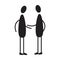 Stickman people figure symbol with hand shake in a vector glyph sketch pictogram