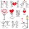 Stickman stick figure in love couple heart kiss