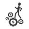 stickman walking on cogwheels with dollar sign. Vector illustration decorative design