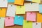 Sticky blank note stick on corkboard.