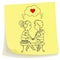 Sticky note with drawn teens couple in love