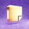 Sticky note icon. Gold glossy Sticky note symbol isolated on violet velvet background.