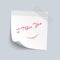 Sticky note white paper with I miss you red color text isolate