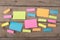 sticky notes on the wooden board