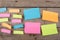sticky notes on the wooden board