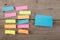 sticky notes on the wooden board