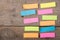 sticky notes on the wooden board