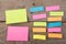 sticky notes on the wooden board