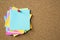 Sticky post it note paper reminder schedule board. Colorful variety copy empty space. soft focus.