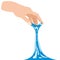 Sticky slime, reaching for stuck by the hand between fingers, white banner template. Glue Jelly The substance is sticky