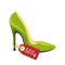 Stiletto shoe with price tag 50% off on white