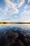 Still lake perfect reflection of sky and clouds