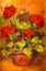 Still Life Acrylic Painting of Red Geranium Flowers