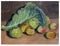 Still life of apples and cabbage leaf