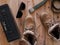 Still life art photography concept with boots ,belt ,sunglasses