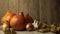 Still life of autumn harvesting vegetables on a wooden background