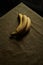 Still life with bananas on a table covered with olive cloth.