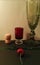 Still life in a bar, glasses and a cherry.