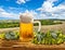 Still life with beer glass and hops