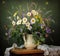 Still life with a bouquet of Transvaal daisies in a white jug.