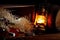 Still life. bourning oil old fashioned lamp, wooden container with wooden chips and wooden barrels. Whiskey bottles.