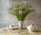 Still life bunch small white florets china