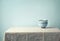 Still life with ceramic bowls on a tabel   laid with a linen cloth. Culinary concept