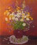 Still life of a clay pot of bouquet wild flowers. Original oil painting. Author s painting.