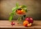 Still life with crystal vase with fruits