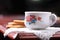 Still life. Cup, cookie, napkin on the table