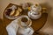 Still life with Easter cakes, eggs, teapot and a cup of tea