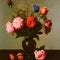 Still life with flowers in the style of old baroque painting, bouquets of peonies and tulips in an elegant vase ai
