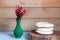 Still life with flowers and syrian bread