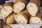 Still life with French Fresh Bread Baguettes Wooden Close Up