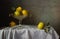 Still life of fruit bowl and fruit quince