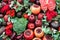 Still life of fruits and vegetables.