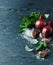 Still life with garlic, onion, parsley and sea salt