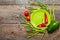 Still life with green plate asparagus, avocado