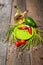 Still life with green plate asparagus, avocado