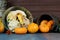 Still life of a Halloween decoration different kinds of squashes and Pumpkins