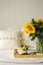 Still life in home interior of living room. Sunflowers, Coffee and open book. Read, Rest