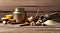 Still life illustration of copper kitchen utensils and spices