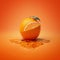 Still life illustration with creative unusual orange isolated on orange background. Creative style