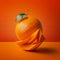 Still life illustration with creative unusual orange isolated on orange background. Creative style