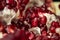 Still life. Juicy ripe opened pomegranate fruit with seeds