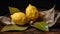 Still life with lemons and dry leaves. Autumn time. AI generated